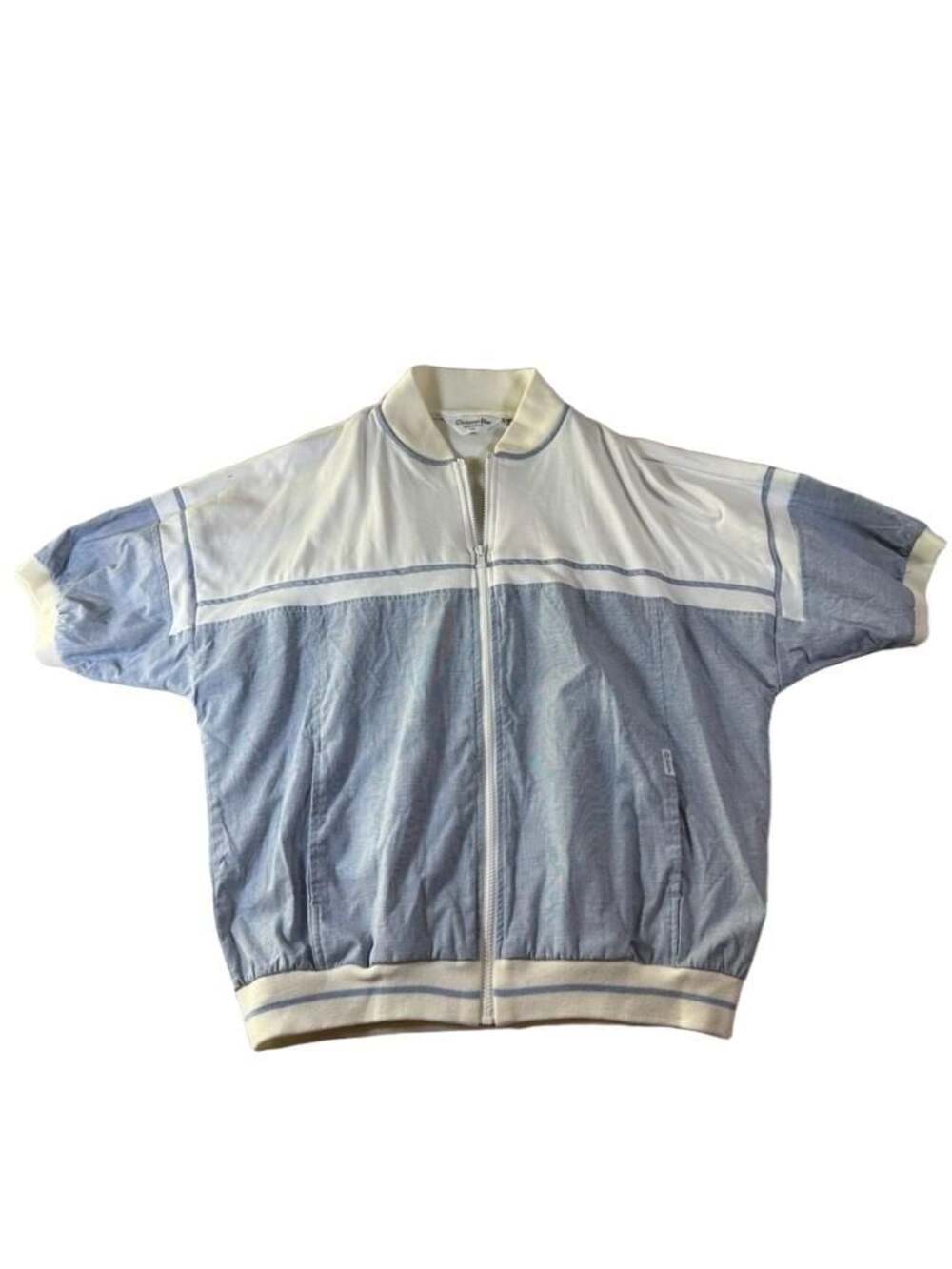 Vintage 90's Christian Dior Monsieur Zip-Up Short Sleeve Jacket Blue White XL
